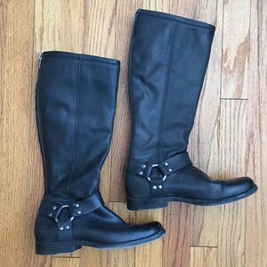 Frye Phillip Tall Harness Black Leather Boots | Size 6.5